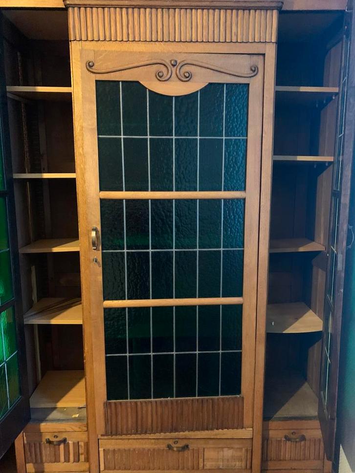 Authentieke massieve eiken Jugendstil-kast., Huis en Inrichting, Kasten | Vitrinekasten, Gebruikt, 200 cm of meer, 100 tot 150 cm