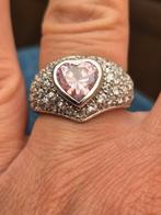Massieve zilveren ring met Rozenqwartz en crystals maat 54, Ophalen of Verzenden, Zo goed als nieuw
