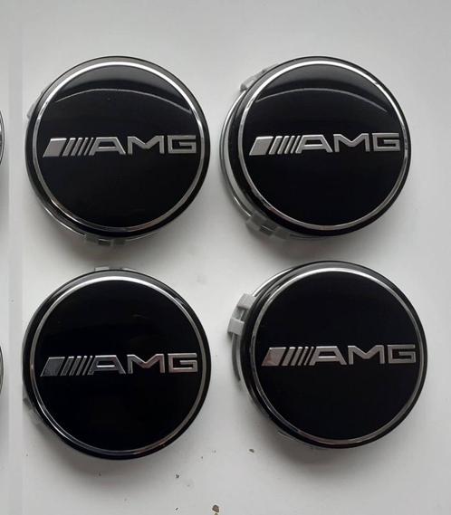 Set van 4 zwarte AMG-naafafdekkingen — 75 mm voor wielcentru, Auto diversen, Overige Auto diversen, Ophalen of Verzenden