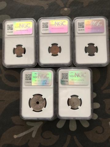 Munten België graded NGC diverse types totaal 5 stuks  beschikbaar voor biedingen