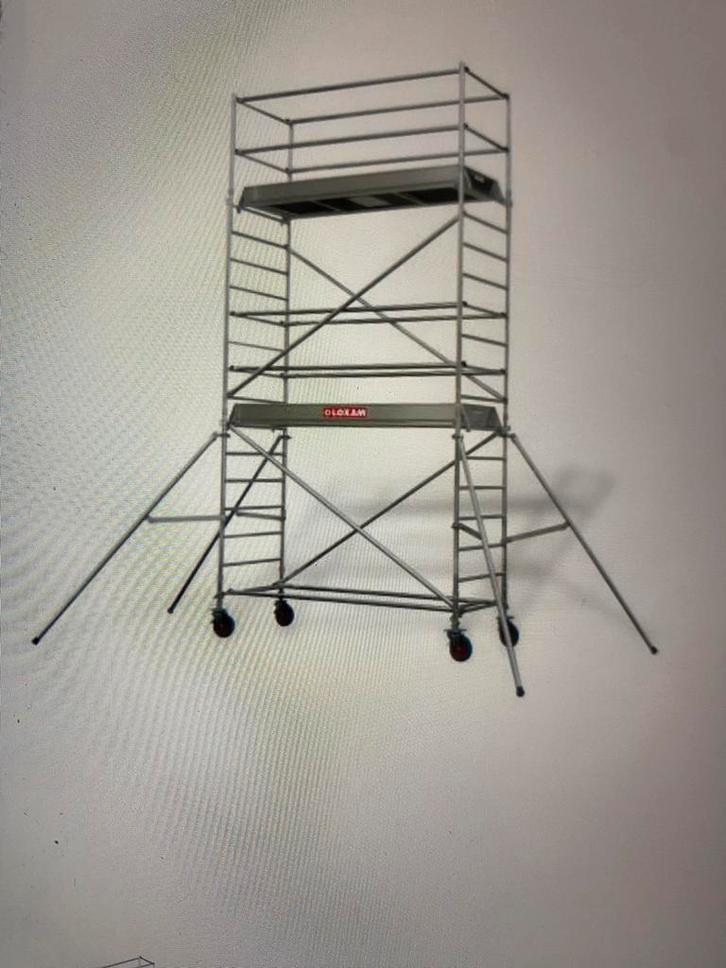 Te huur: Aluminium bouwstelling tot 6m60 werkhoogte, Zakelijke goederen, Machines en Bouw | Liften, Steigers en Ladders, Ophalen