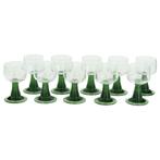Set Van 10 Vintage Roemer Wijnglazen Groene Geribbelde Voet, Overige typen, Ophalen of Verzenden, Zo goed als nieuw, Nvt