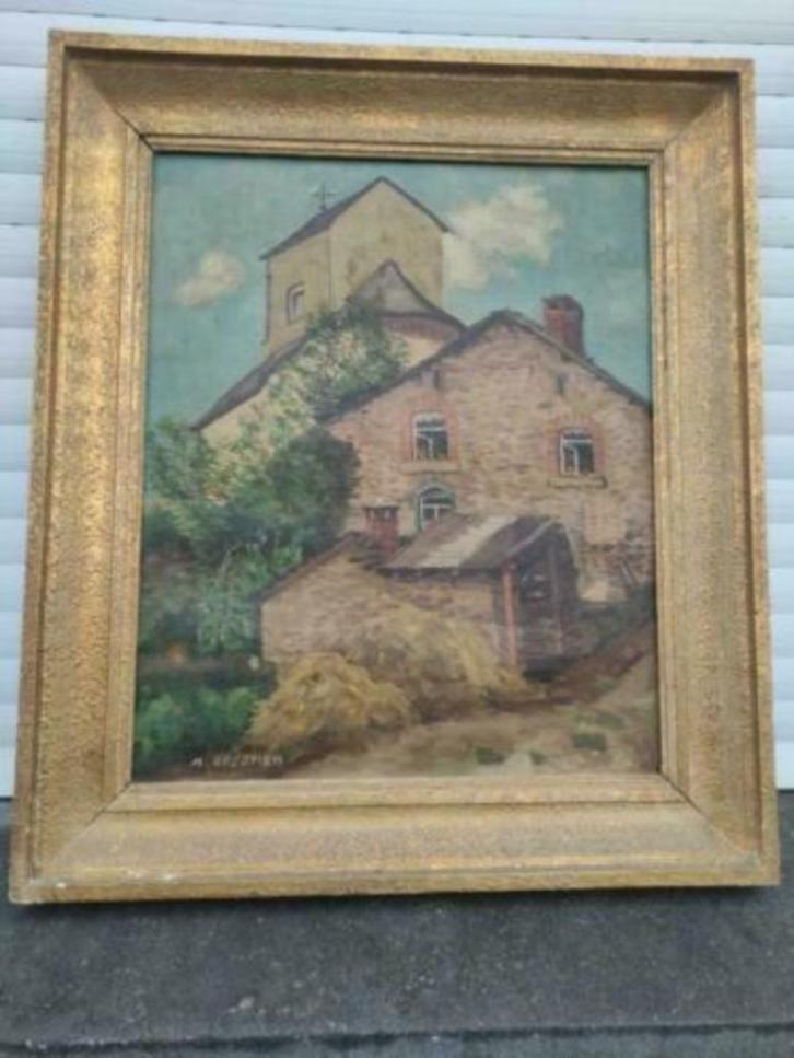 huile sur toile maison signe m opsomer, Antiek en Kunst, Kunst | Schilderijen | Klassiek, Ophalen of Verzenden