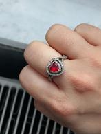 925 zilveren ring rood hart oz wit 3,37gr Maat 54, Handtassen en Accessoires, Ringen, Ophalen, Gebruikt, Dame, Rood