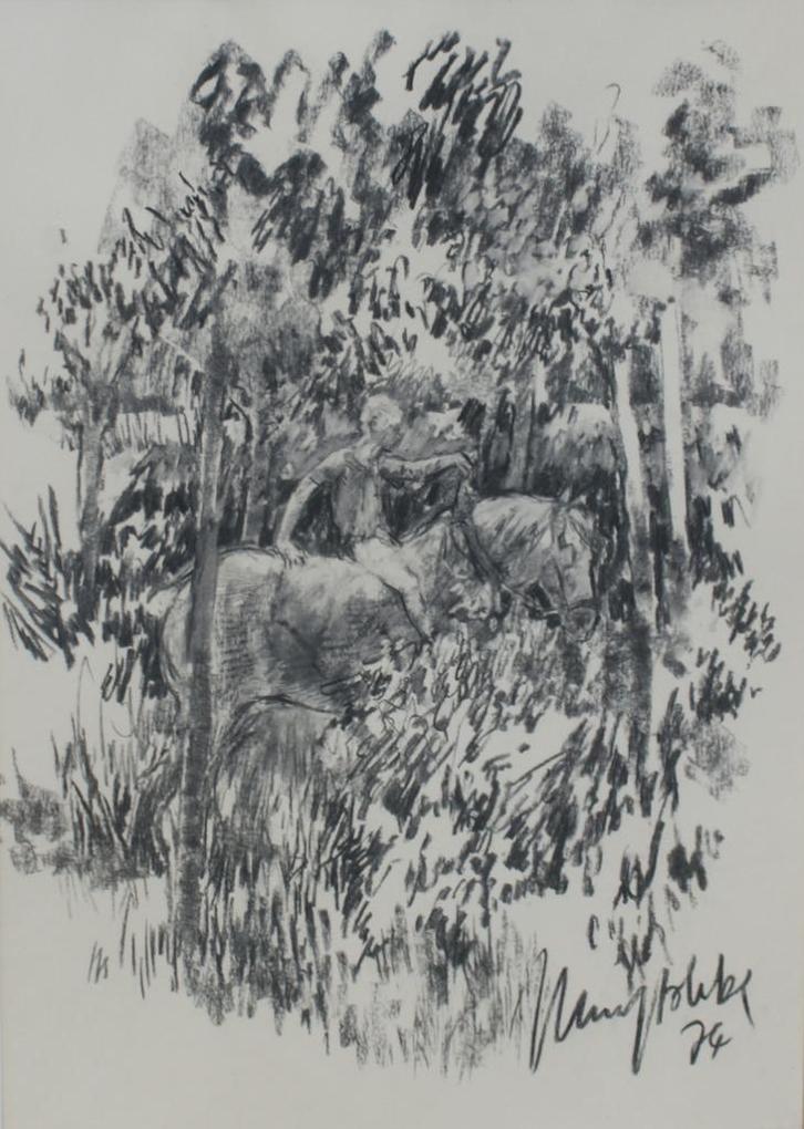 Jul Vuylsteke (1947): Ruiter 1974 (73 x 93 cm), Antiek en Kunst, Kunst | Schilderijen | Klassiek, Ophalen