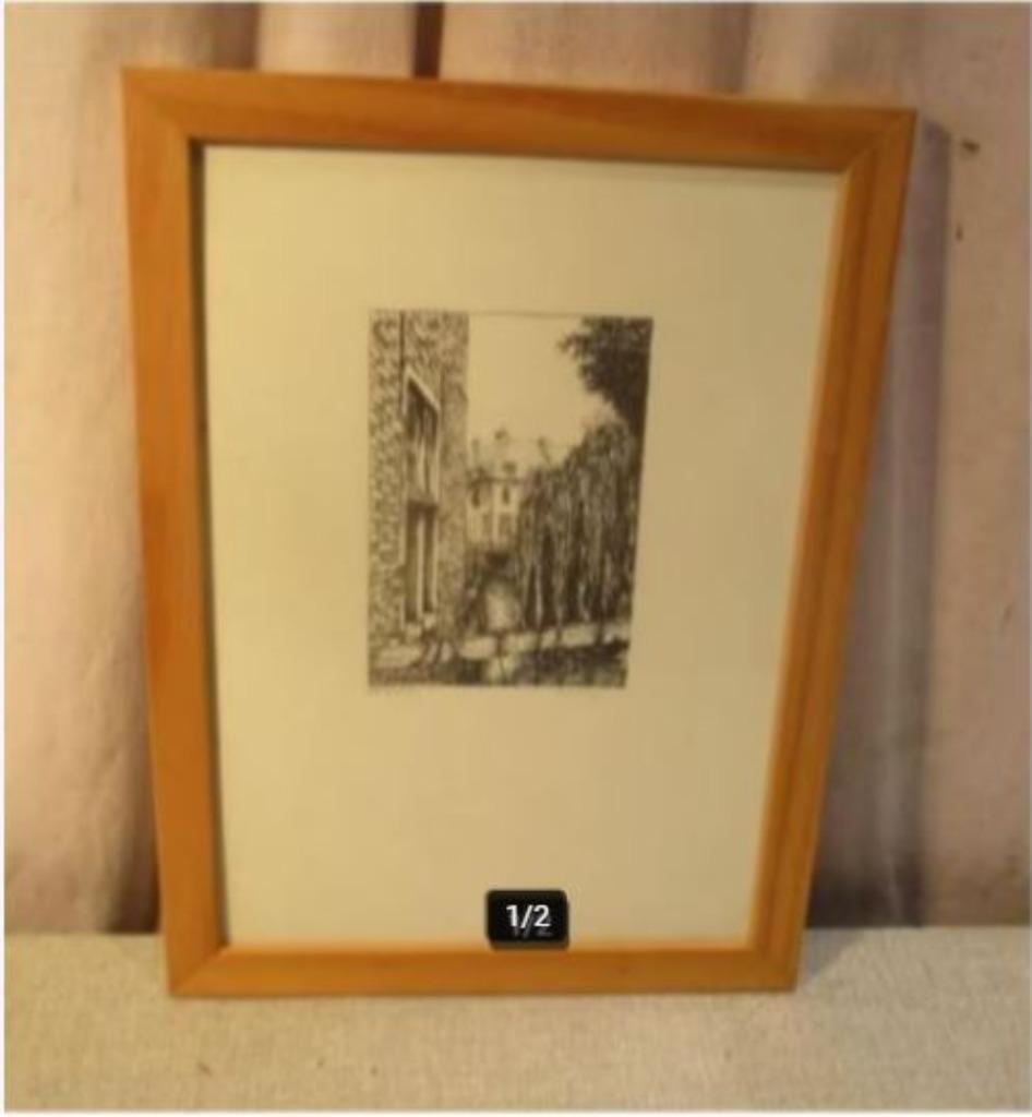 Belle gravure « Pont et canal », signée, Enlèvement ou Envoi