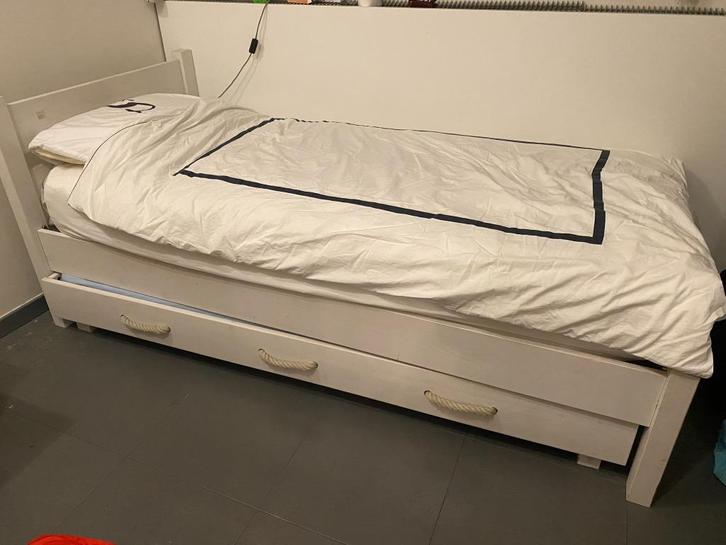 Bed 90x200 met degelijke lattoflex+uitschuiflade met matras, Huis en Inrichting, Slaapkamer | Bedden, Gebruikt, Eenpersoons, 90 cm