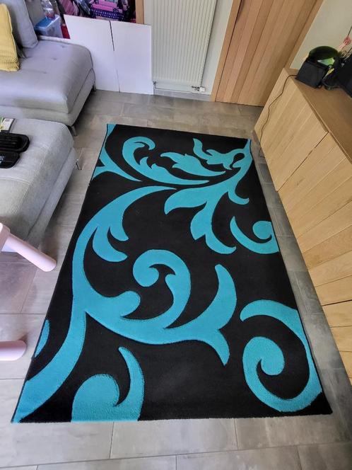 Tapijt (blauw/turquoise en zwart ) - 1,6 x 2,3, Huis en Inrichting, Stoffering | Tapijten en Vloerkleden, Zo goed als nieuw, 150 tot 200 cm