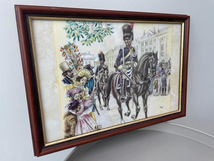 Prent in kader ‘Gendarmerie te paard’ (copie), Verzamelen, Foto's en Prenten, Zo goed als nieuw, Prent, Overige onderwerpen, Voor 1940