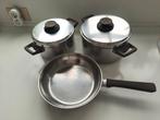 Set van 2 kookpotten en 1 pan Demeyere Silvinox 18/10, Huis en Inrichting, Ophalen, Inox, Gebruikt, Keramische plaat