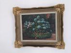 Antiek schilderij op paneel - Boeket Hortensia’s, Ophalen of Verzenden