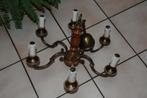 Antieke kroonluchter in 6-takstijl in verguld messing en TB-, Ophalen, Gebruikt, Metaal, Chandelier suspendu