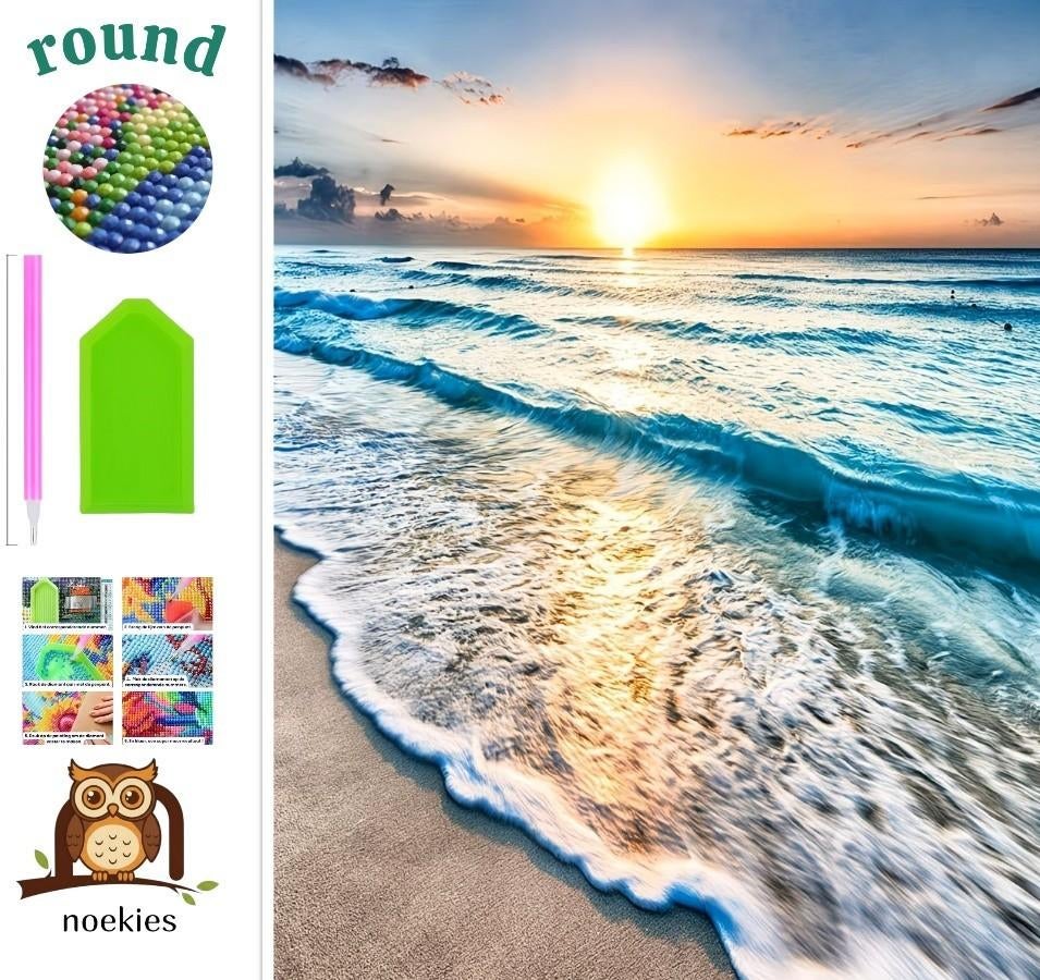 nr 254 Diamond Painting zeespiegel 40x30cm (rond), Hobby en Vrije tijd, Knutselen, Nieuw, Diamond painting, Educatief, Zelfklevend