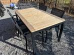 Degelijke Tuinset: Aluminium tafel met teakhout + 4 stoelen, Chaise, Salons de jardin, Aluminium, Comme neuf