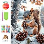 Diamond Painting Eekhoorn in de sneeuw 50x40cm (vierkant), Verzenden, Nieuw, Knutselwerk