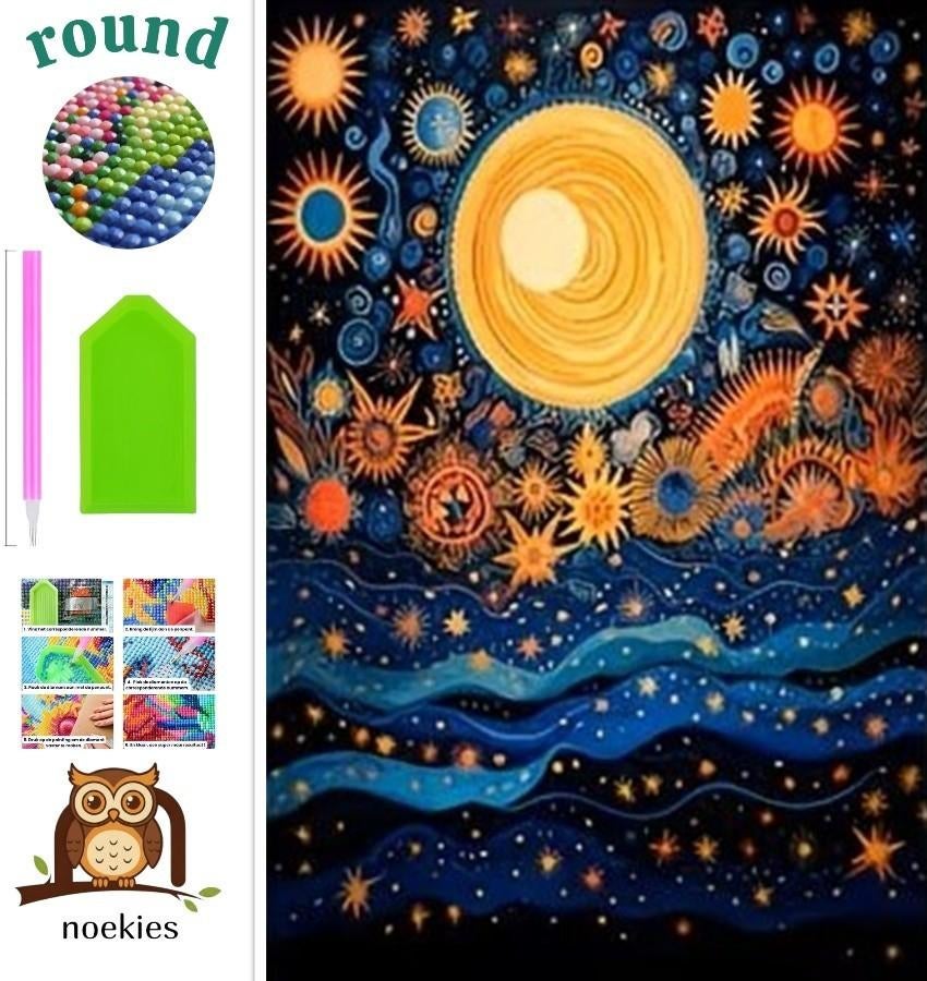 N 673 Peinture au diamant Fantasy Night 40x30cm (ronde), Hobby & Loisirs créatifs, Bricolage, Neuf, Diamond painting, Éducatif