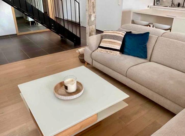 Table basse design Voglauer en bois et verre (120 cm), Maison & Meubles, Tables | Tables de salon, Comme neuf, Verre, Enlèvement