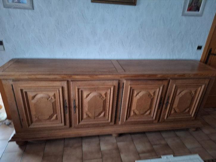 Massief eiken eetplaats - tafel, stoelen & dressoir, Huis en Inrichting, Complete eetkamers, Gebruikt, Ophalen