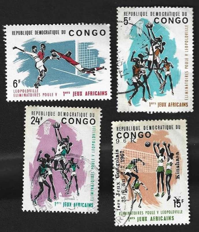 4 Postzegels Rep. Congo 1965 Eerste Afrikaanse Spelen, Enlèvement ou Envoi, Autres pays, Affranchi
