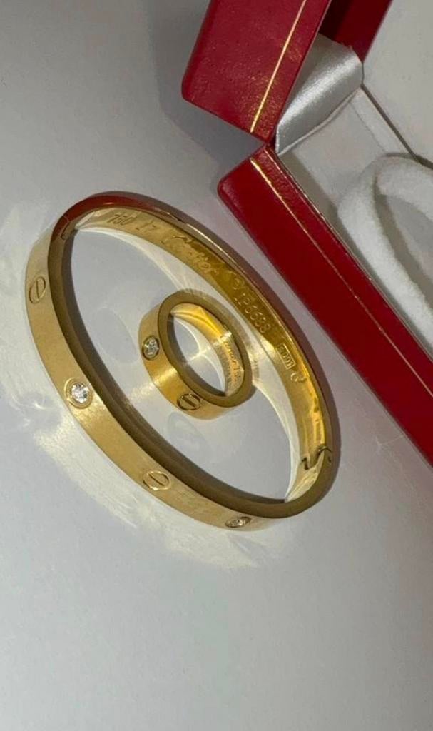Bracelet et bague Cartier Love Set, Bijoux, Sacs & Beauté, Bracelets, Enlèvement ou Envoi, Or, Autres matériaux, Avec strass