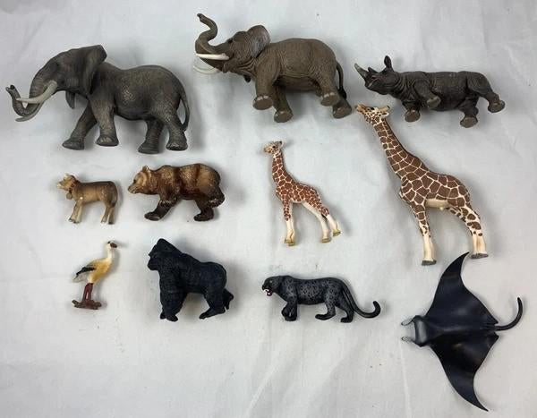 Ensemble d'animaux Schleich : éléphant, girafe, rhinocéros,, Collections, Envoi, Comme neuf