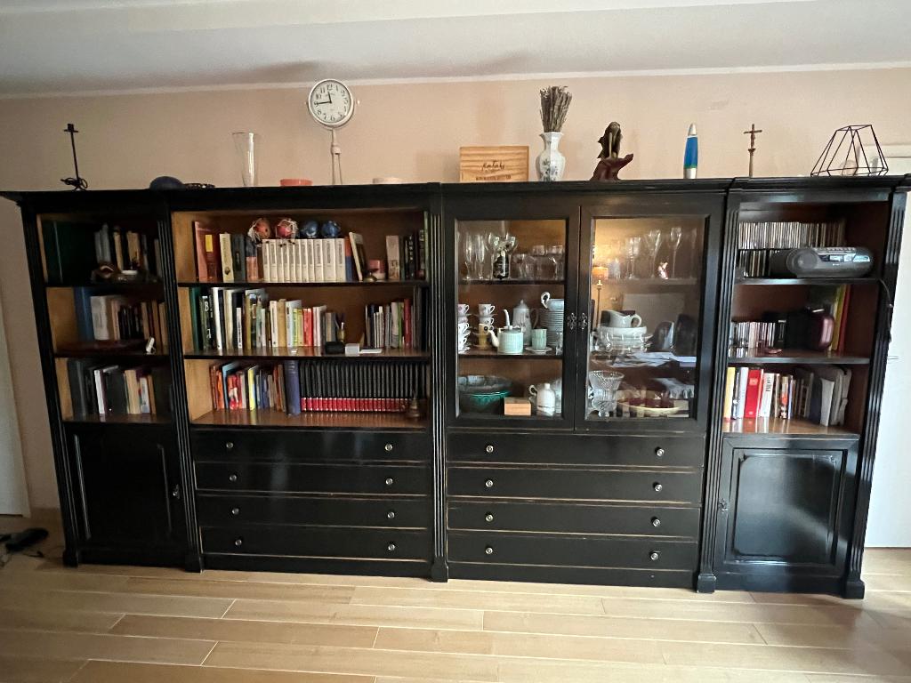 Superbe bibliothèque avec tiroirs et portes en bois massif, Avec tiroir(s), 25 à 50 cm, 200 cm ou plus, Chêne