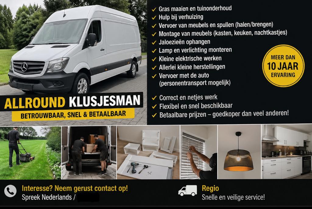 Klusjesman, Services & Professionnels, Bricoleurs & Entreprises de petits travaux du bâtiment, Service 24h/24