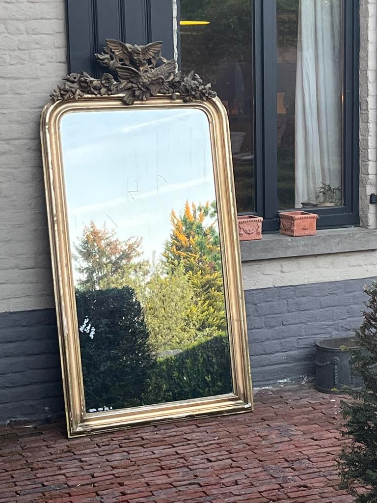 Antieke spiegel met ornament, Antiek en Kunst, Ophalen, Rechthoekig, 100 tot 150 cm, 150 tot 200 cm