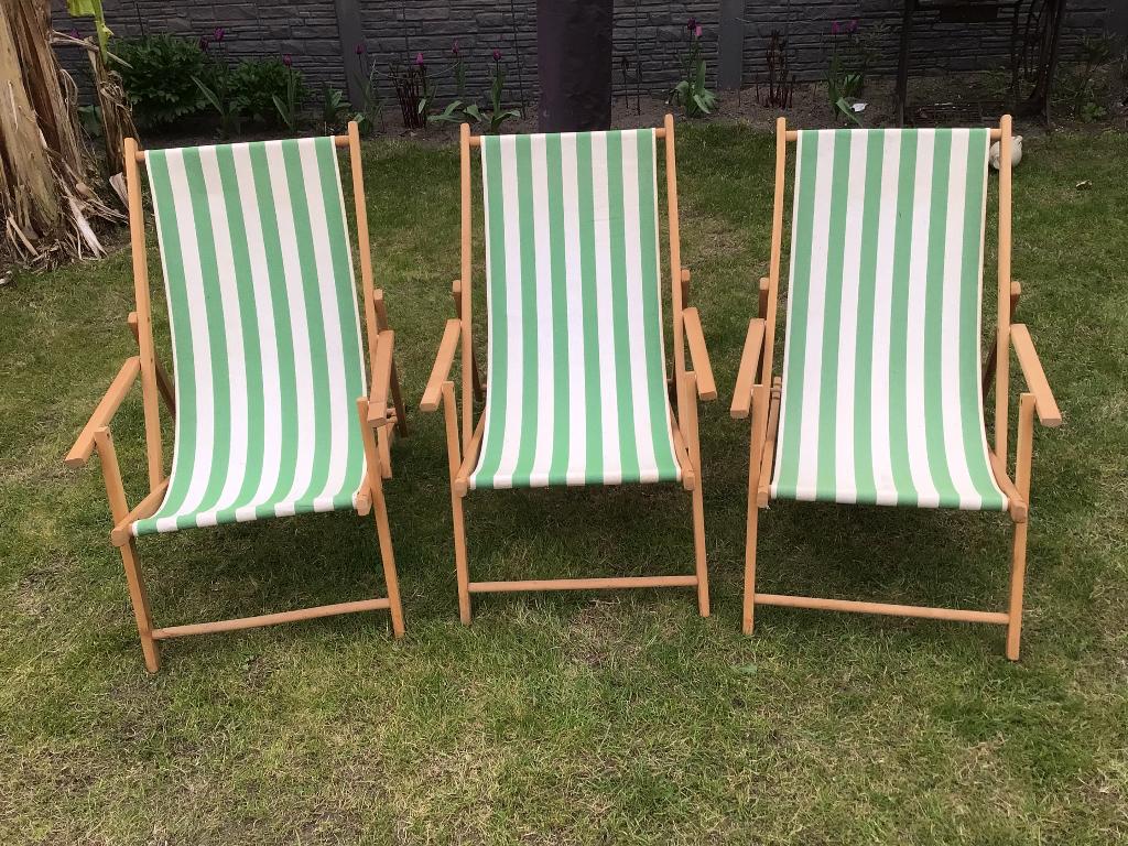 3 retro ligstoelen, Tuin en Terras, Ligbedden, Ophalen, Gebruikt, Hout, Verstelbaar