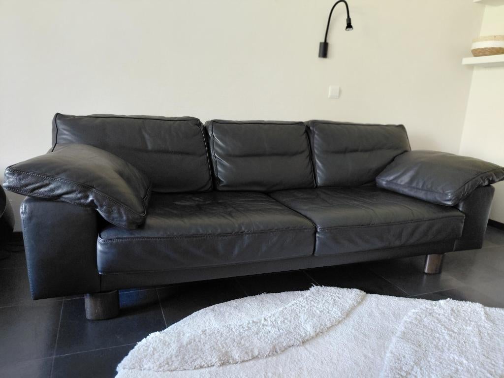 Zwarte lederen Jaguar tweezit + driezit – uitstekende staat, Huis en Inrichting, Zetels | Complete zithoeken, Gebruikt, Leer, Ophalen
