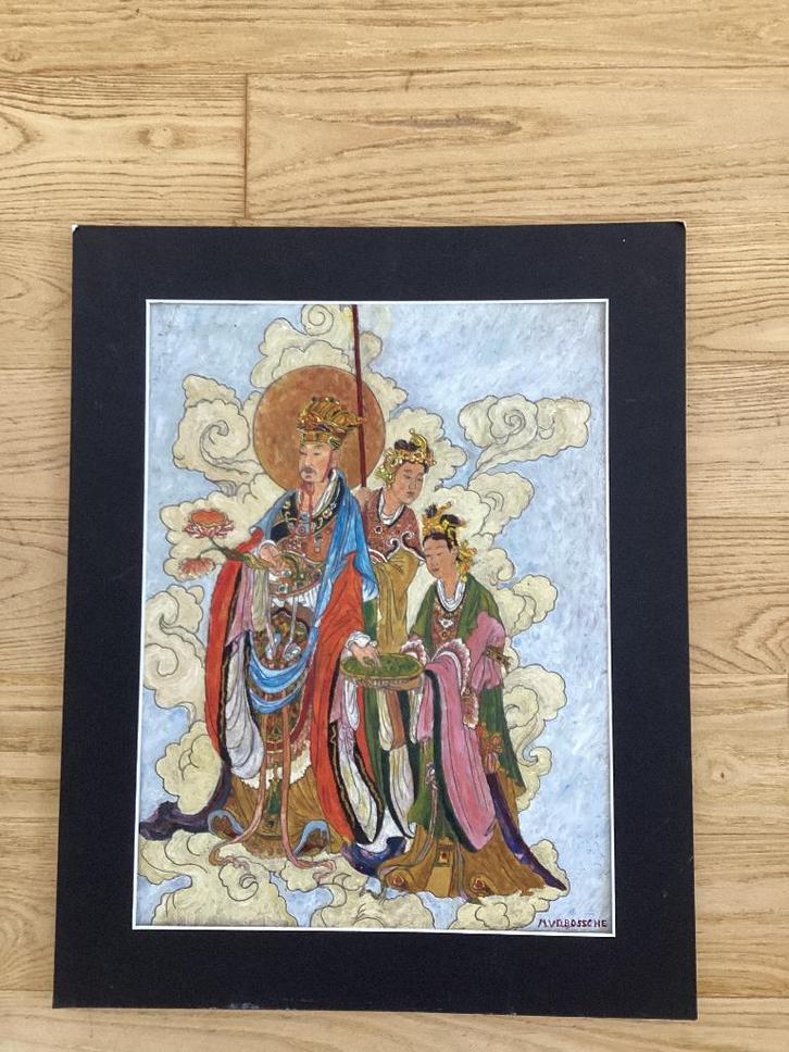 Schilderij Chinese scene getekend Van den Bossche. 091/Da., Antiek en Kunst, Kunst | Schilderijen | Klassiek, Ophalen