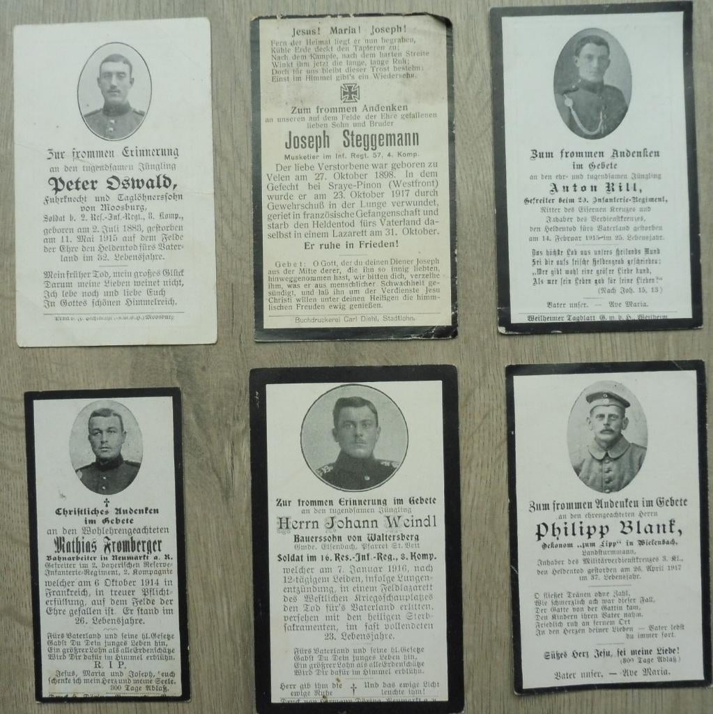WO1 lot 6 x Duitse bidprent, rouwprent 1914-1918 Westfront, Verzenden, Landmacht, Overige typen