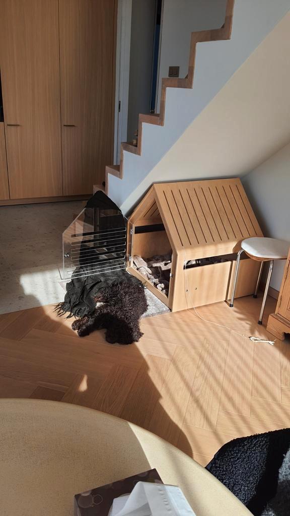 Houten stijlvolle honden bench, Dieren en Toebehoren, Hondenbenches, Zo goed als nieuw, Ophalen