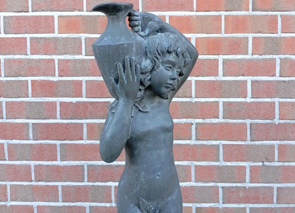 oud brons tuinbeeld fontein beeld waterpartij vijver, Ophalen of Verzenden, Gebruikt, Overige materialen, Fontein