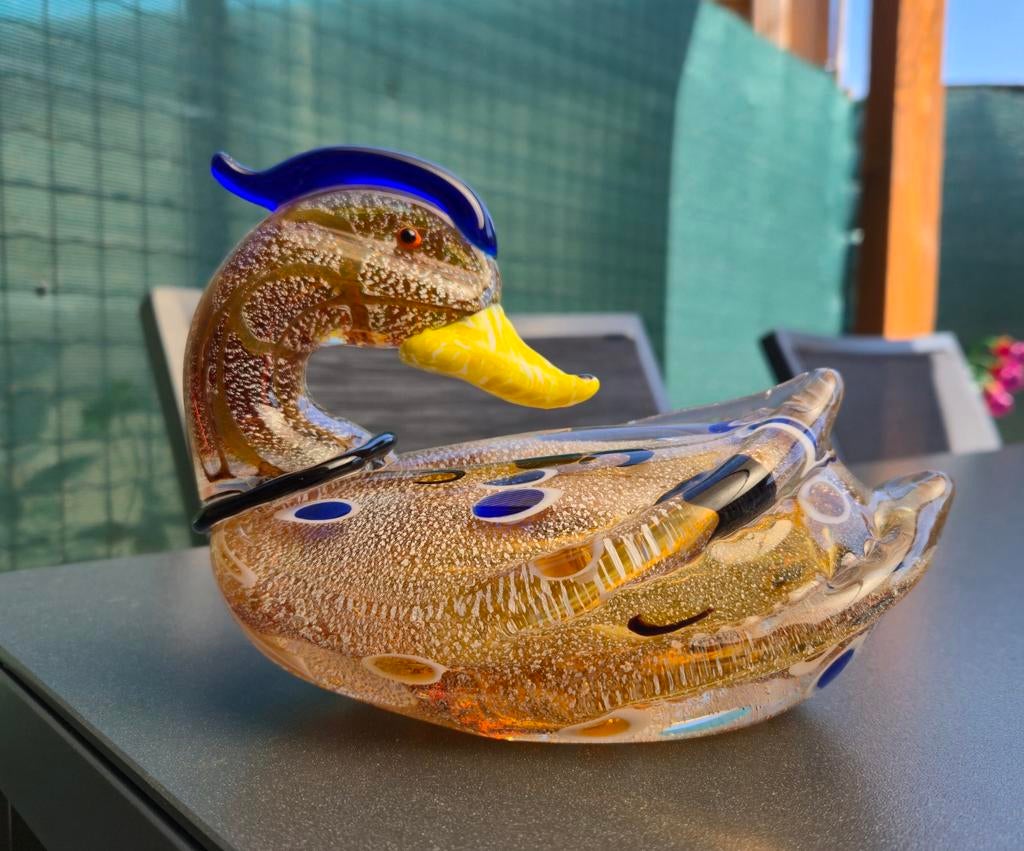 Grote kristallen multicolor murano eend, Antiek en Kunst, Ophalen