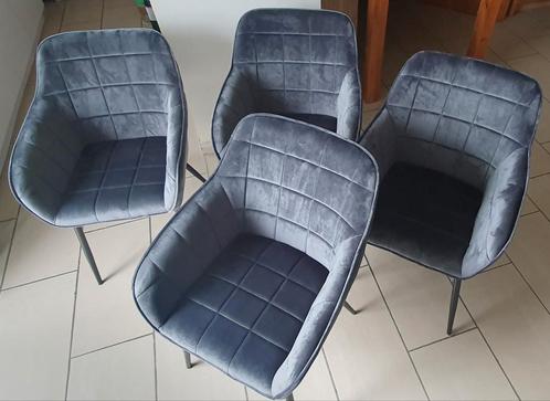 Lot de 4 chaises de salle à manger ou autres..., Huis en Inrichting, Stoelen, Nieuw, Vier, Hout, Metaal, Stof, Blauw, Ophalen
