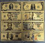 Lot 8 vergulde DOLLAR-biljetten, Postzegels en Munten, Bankbiljetten | Amerika, Ophalen of Verzenden