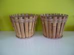 2 vintage bamboe cache-pots bloempot, Jardin & Terrasse, Pots de fleurs, 25 à 40 cm, Intérieur, Autres matériaux, Rond