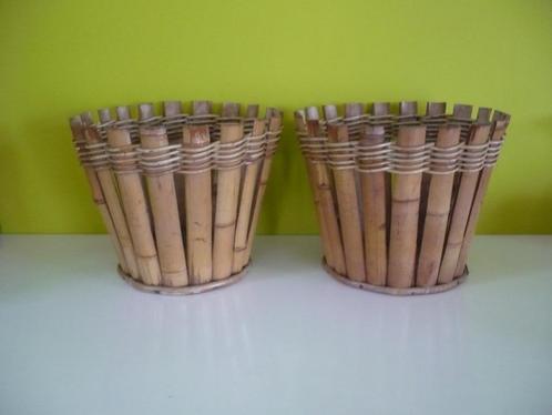 2 vintage bamboe cache-pots bloempot, Tuin en Terras, Bloempotten, Gebruikt, Overige materialen, Binnen, Balkon, Tuin, Minder dan 40 cm