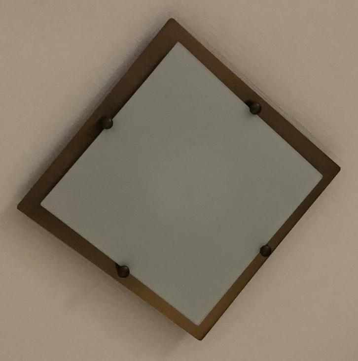 Vierkante plafondlamp metaal mat brons/wit Linea Verdace, Huis en Inrichting, Lampen | Plafondlampen, Gebruikt, Glas, Metaal, Ophalen of Verzenden