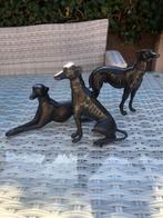 3 statige bronzen honden whippet greyhound windhond beeldjes, Ophalen of Verzenden