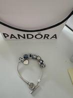 Pandora armband en 8 bedeltjes, Blauw, Met edelsteen, Zo goed als nieuw, Zilver