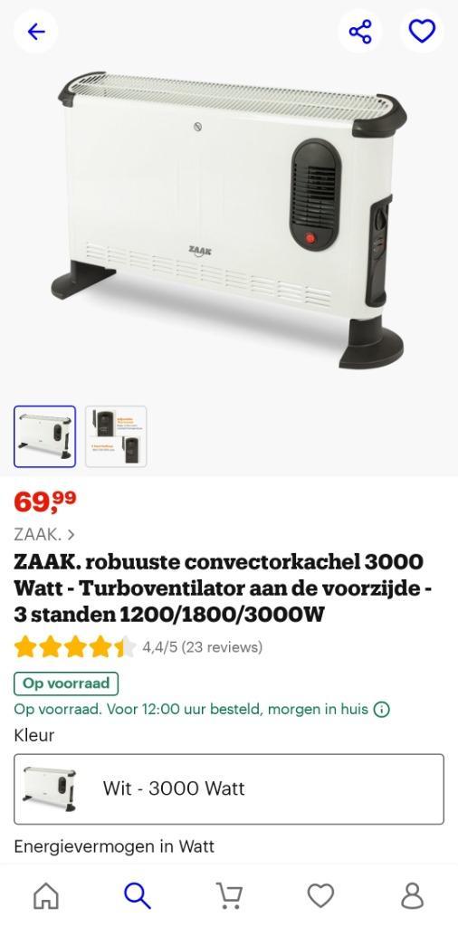 Convectorkachel, Doe-het-zelf en Bouw, Verwarming en Radiatoren, Zo goed als nieuw, Kachel, 800 watt of meer, Ophalen
