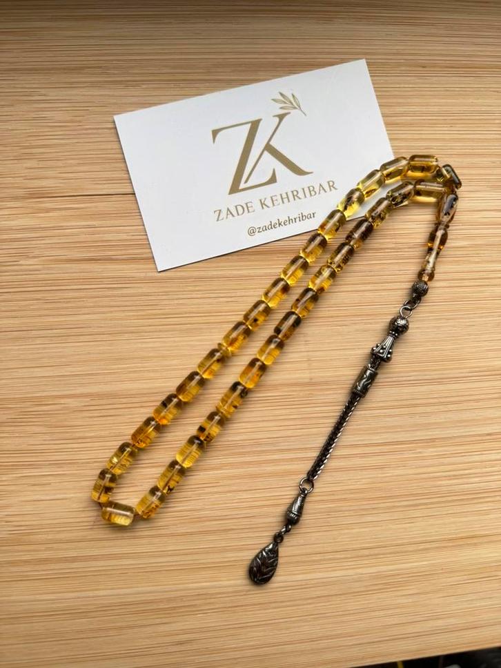 Fosilli Damla Kehribar Tespih, Bijoux, Sacs & Beauté, Colliers, Neuf, Pierre ou Minéral, Jaune, Avec pierre précieuse, Avec pendentif