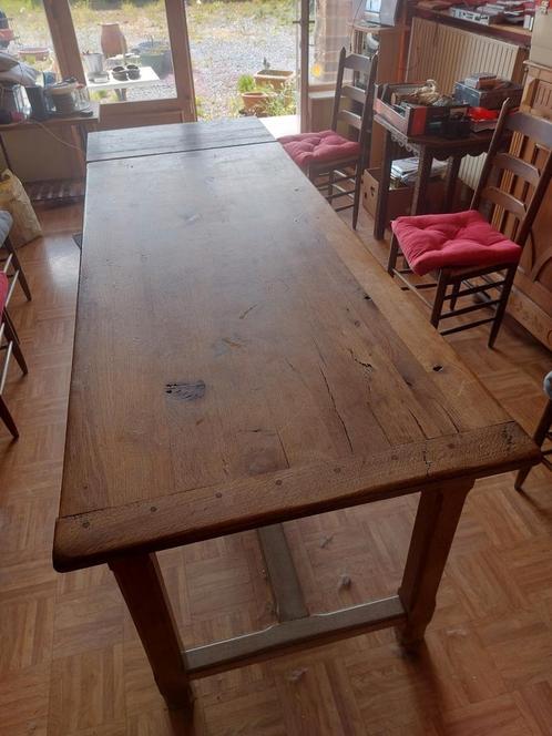 TABLE ARTISANALE EN BOIS + 6 CHAISES, Huis en Inrichting, Tafels | Eettafels, Gebruikt, Ophalen
