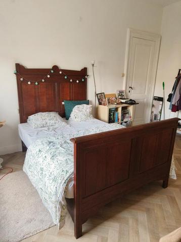cadre de lit, Antiek, 210 cm, 140 cm, Brun