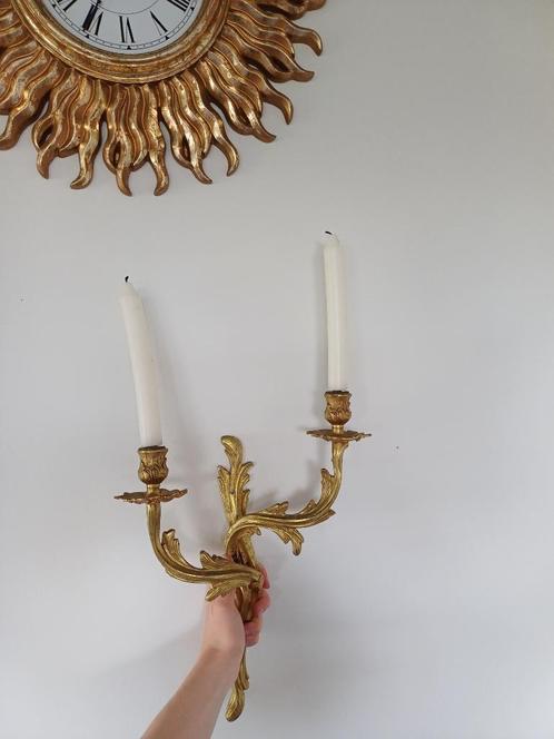 Vintage bronzen art nouveau kandelaars voor aan de muur, Huis en Inrichting, Woonaccessoires | Kandelaars en Kaarsen, Gebruikt