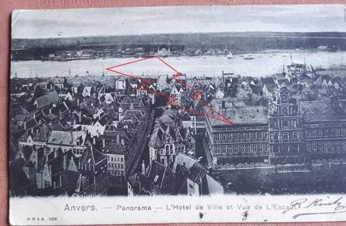 POSTKAART ANTWERPEN: PANORAMA Hotel de Ville & L'Escaut +- 1, Verzamelen, Postkaarten | België, Gelopen, Antwerpen, Voor 1920