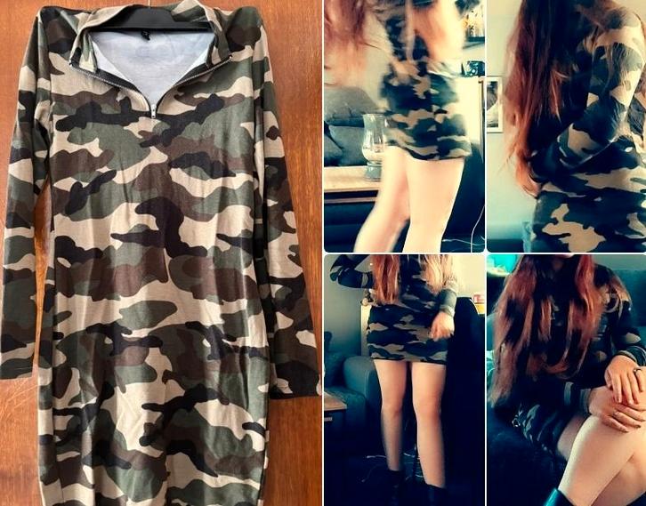 Camouflage jurk + body, Kleding | Dames, Jurken, Zo goed als nieuw, Maat 38/40 (M), Groen, Boven de knie, Verzenden
