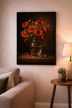 Klaprozen Stilleven Canvas 60x90 cm – met Zwarte Lijst, Antiek en Kunst, Ophalen of Verzenden